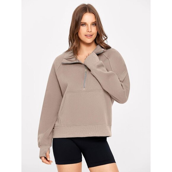 Womens Half Zip Fleece Pullover Sweatshirt Cotton Polyester Cozy Casual - Picture 3 of 5